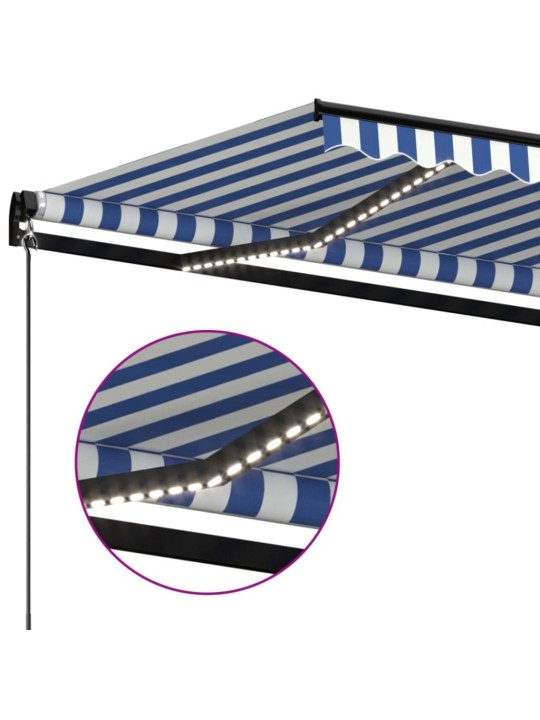 Izvelkama markīze ar led, 600x350 cm, manuāla, zila un balta