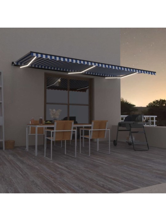 Izvelkama markīze ar led, 600x350 cm, manuāla, zila un balta