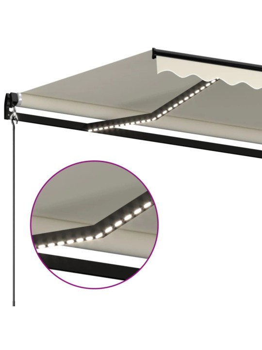 Izvelkama markīze ar led, 600x350 cm, manuāla, krēmkrāsas