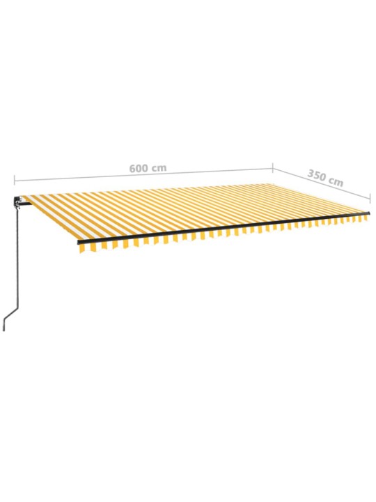 Izvelkama markīze ar led, 600x350 cm, manuāla, dzeltenbalta