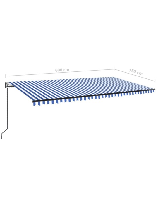 Izvelkama markīze, led, vēja sensors, 600x350 cm, zila un balta