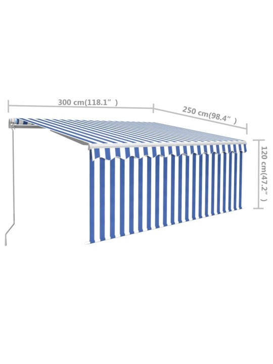 Izvelkama markīze ar žalūziju, 3x2,5 m, manuāla, zili balta