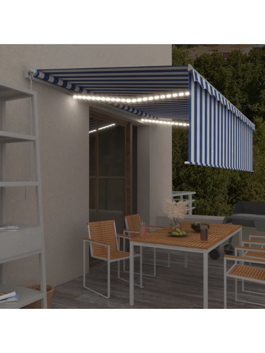 Izvelkama markīze ar žalūziju, led, 5x3 m, manuāla, zili balta