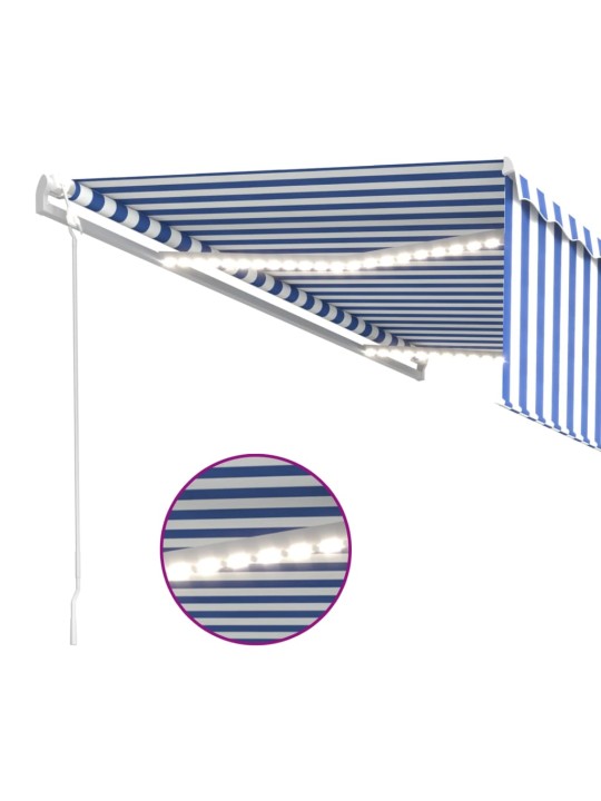 Markīze ar žalūziju, led, vēja sensoru, 5x3 m, zila ar baltu