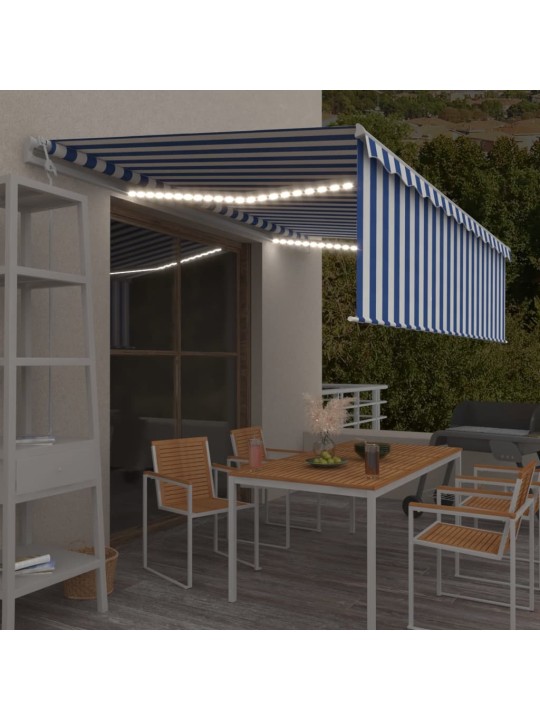 Markīze ar žalūziju, led, vēja sensoru, 5x3 m, zila ar baltu