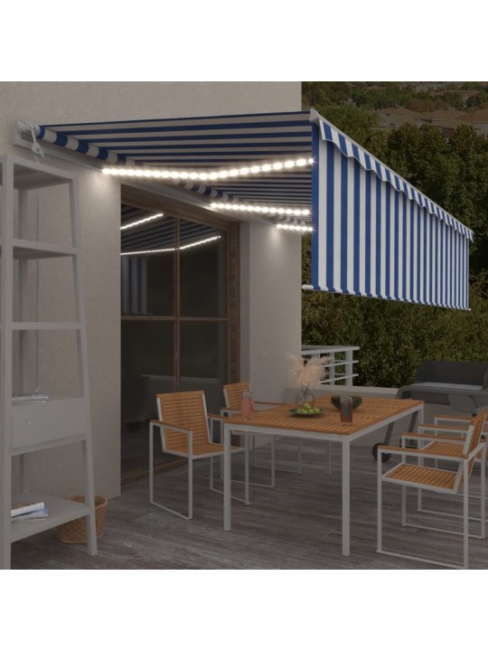 Markīze ar žalūziju, led, vēja sensoru, 6x3 m, zila ar baltu