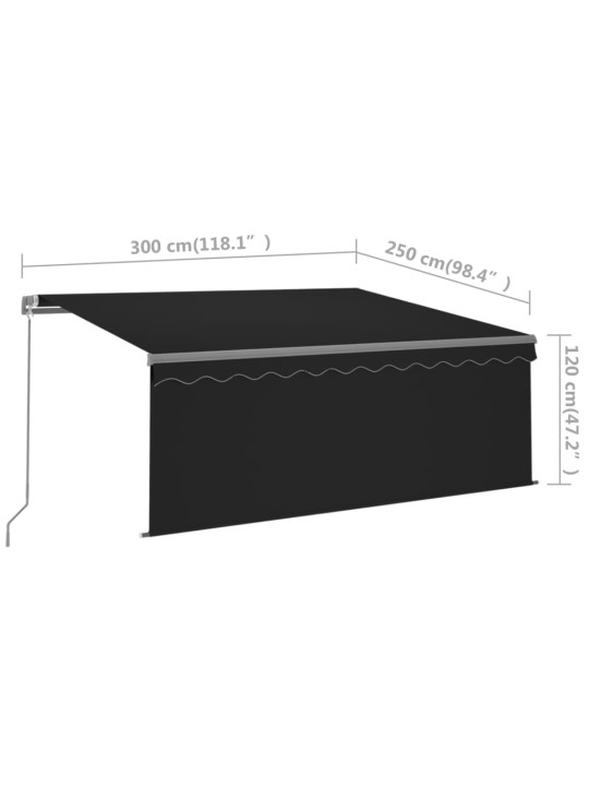Izvelkama markīze ar žalūziju un led, 3x2,5 m, manuāla, pelēka