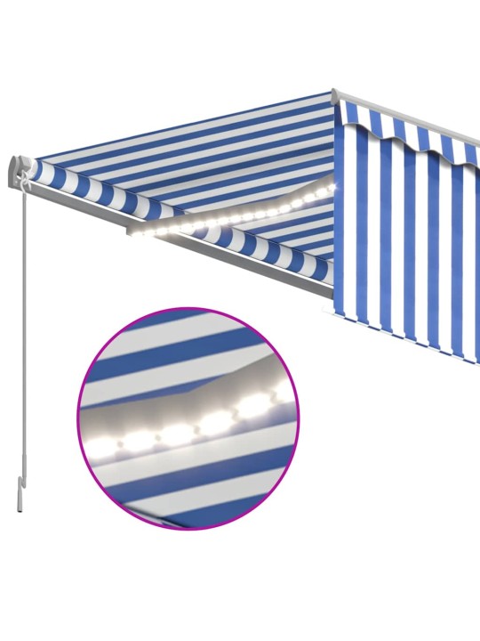Izvelkama markīze ar žalūziju un led, 3,5x2,5 m, zili balta