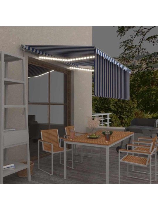 Izvelkama markīze ar žalūziju un led, 3,5x2,5 m, zili balta