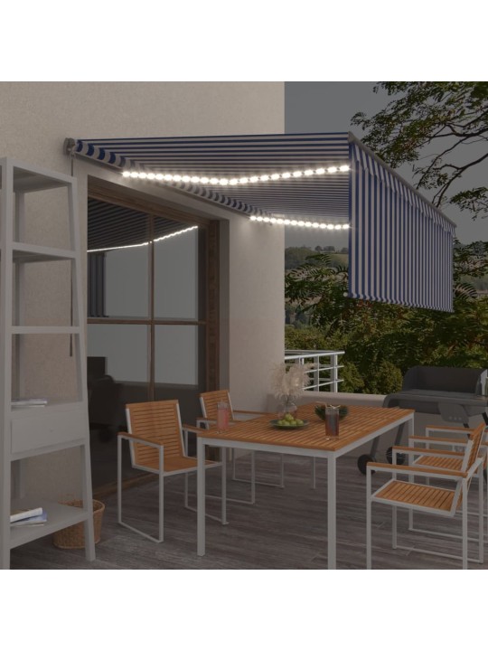Izvelkama markīze ar žalūziju, led, 4,5x3m, manuāla, zili balta