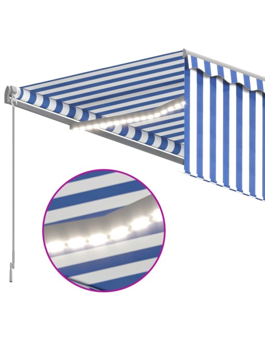 Markīze ar žalūziju, led, vēja sensoru, 4,5x3 m, zila ar baltu