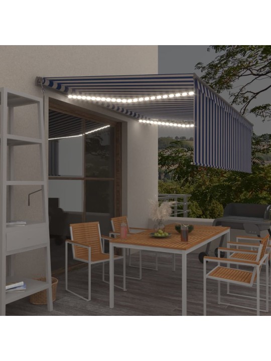 Markīze ar žalūziju, led, vēja sensoru, 4,5x3 m, zila ar baltu