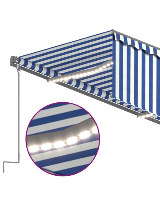 Izvelkama markīze ar žalūziju, led, 5x3 m, manuāla, zili balta