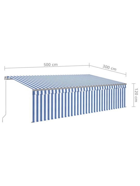 Izvelkama markīze ar žalūziju, led, 5x3 m, manuāla, zili balta