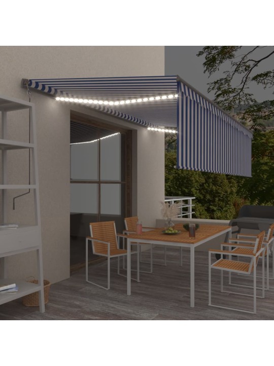 Izvelkama markīze ar žalūziju, led, 5x3 m, manuāla, zili balta