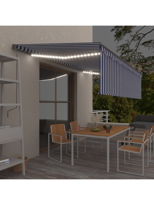 Markīze ar žalūziju, led, vēja sensoru, 5x3 m, zila ar baltu