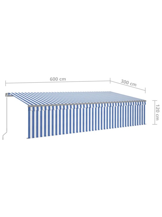 Izvelkama markīze ar žalūziju, led, 6x3 m, manuāla, zili balta