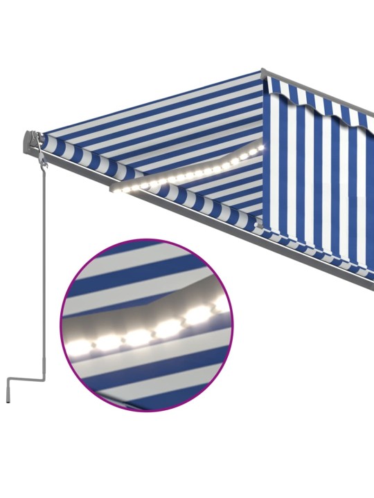 Markīze ar žalūziju, led, vēja sensoru, 6x3 m, zila ar baltu