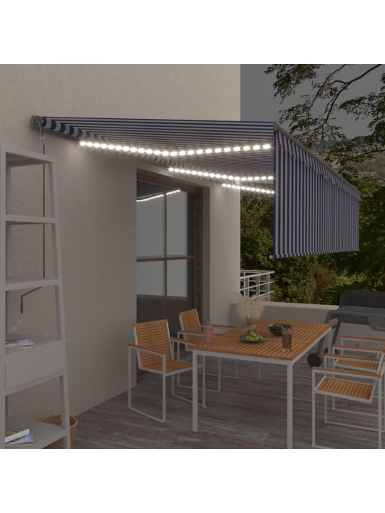 Markīze ar žalūziju, led, vēja sensoru, 6x3 m, zila ar baltu