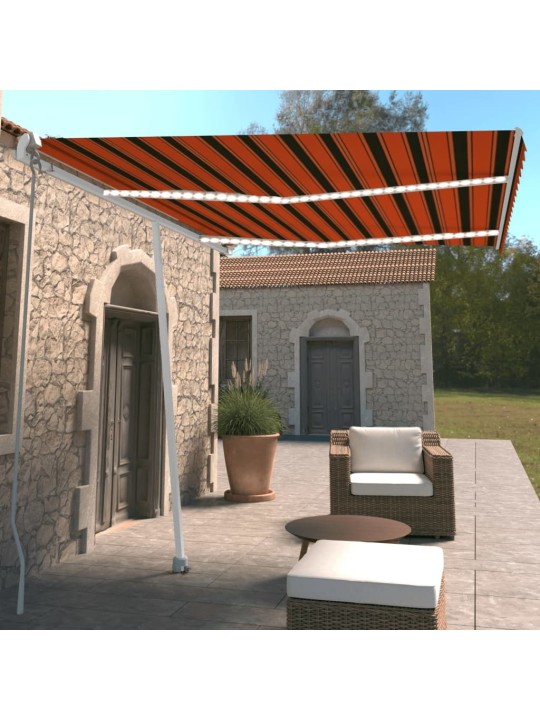 Izvelkama markīze ar led, manuāla, 350x250 cm, oranža un brūna