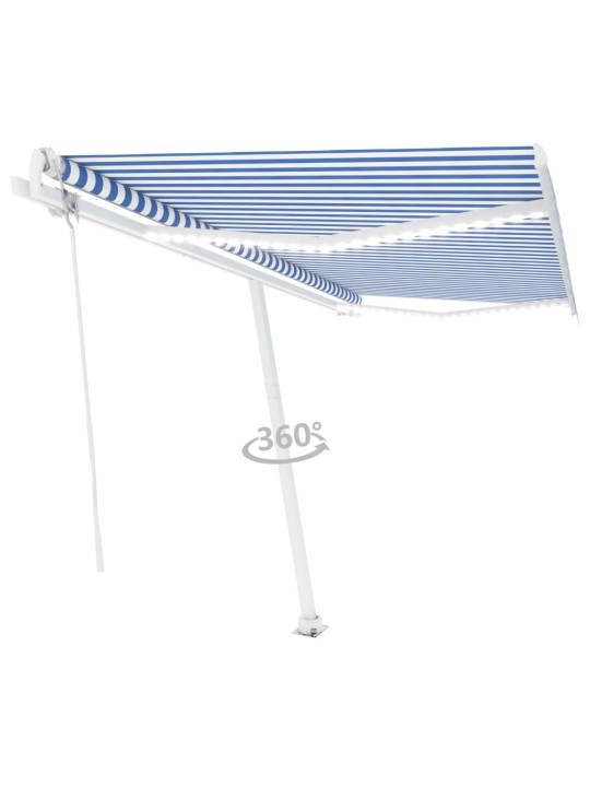 Izvelkama markīze, led, vēja sensors, 400x300 cm, zila un balta