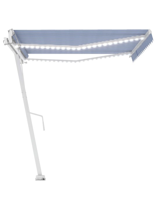Izvelkama markīze, led, vēja sensors, 400x300 cm, zila un balta