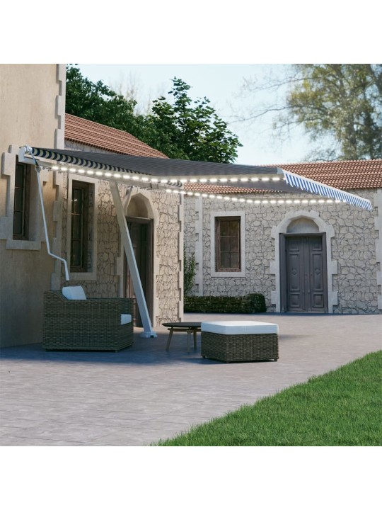 Izvelkama markīze, led, vēja sensors, 400x300 cm, zila un balta