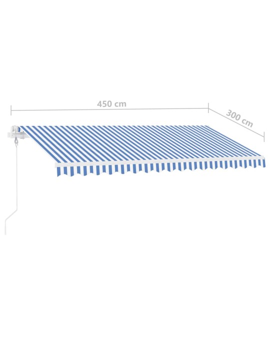 Izvelkama markīze, led, vēja sensors, 450x300 cm, zila un balta
