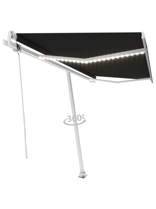 Izvelkama markīze ar led un vēja sensoru, pelēka, 450x300 cm