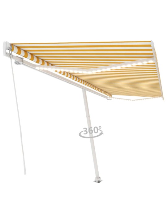 Izvelkama markīze ar led, 500x300 cm, manuāla, dzeltena, balta