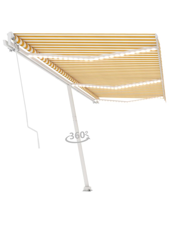 Izvelkama markīze ar led, 600x300 cm, manuāla, dzeltena, balta