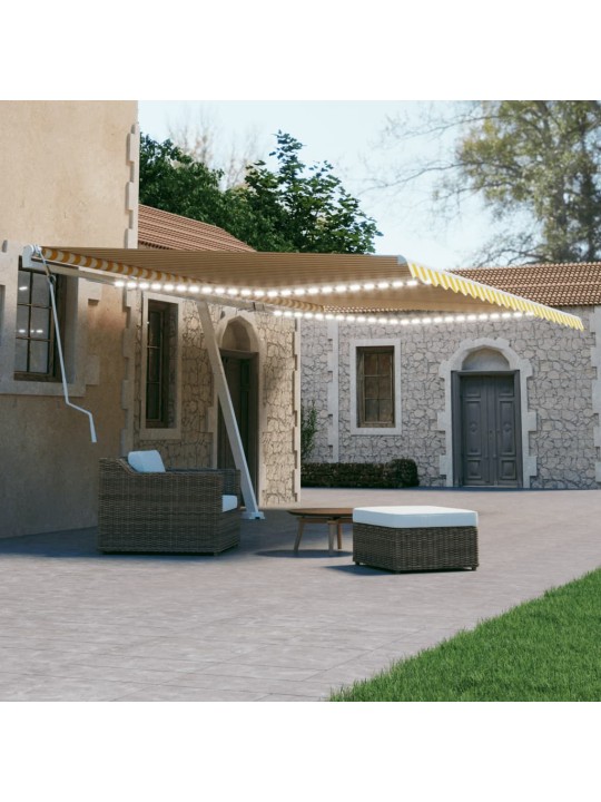 Izvelkama markīze ar led, 600x300 cm, manuāla, dzeltena, balta
