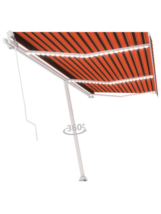 Izvelkama markīze ar led, manuāla, 600x300 cm, oranža un brūna