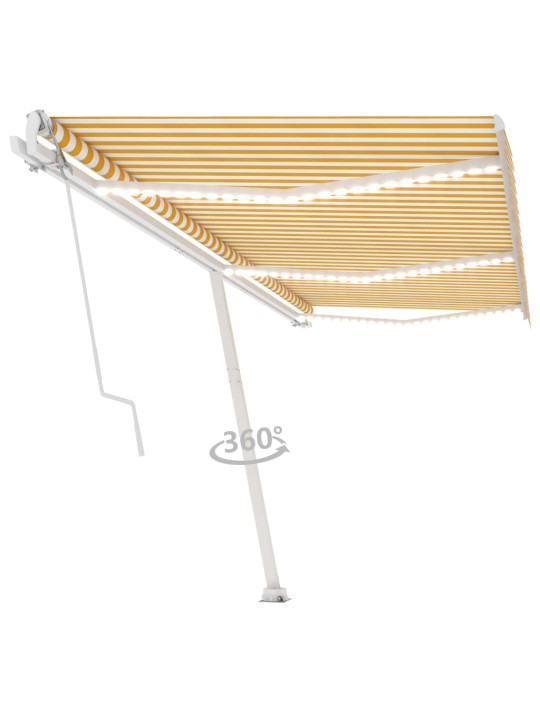 Izvelkama markīze, led, vēja sensors, 600x300cm, dzeltena/balta