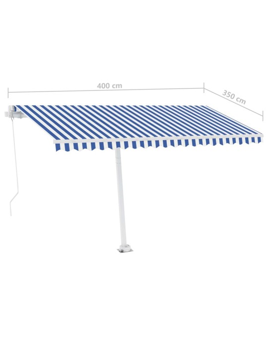 Izvelkama markīze ar led, 400x350 cm, manuāla, zila un balta