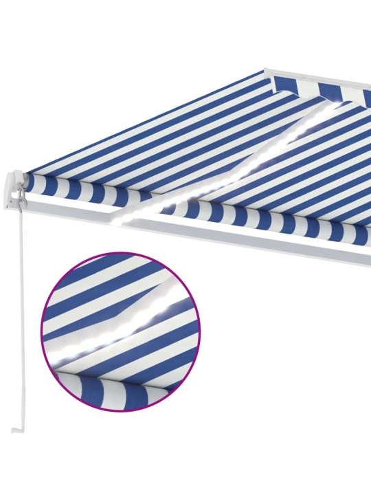 Izvelkama markīze ar led, 400x350 cm, manuāla, zila un balta