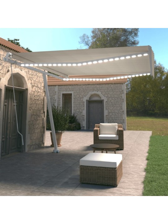 Izvelkama markīze ar LED, 400x350 cm, manuāla, krēmkrāsas