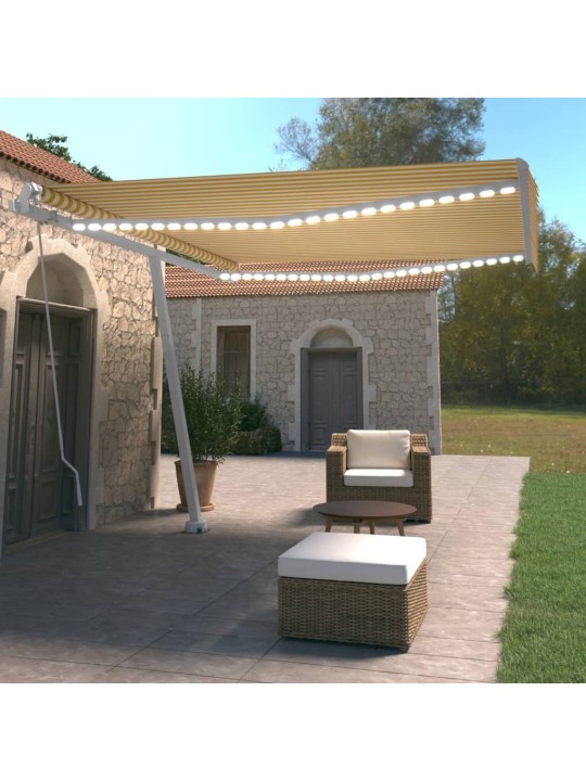 Izvelkama markīze ar led, 400x350 cm, manuāla, dzeltena, balta