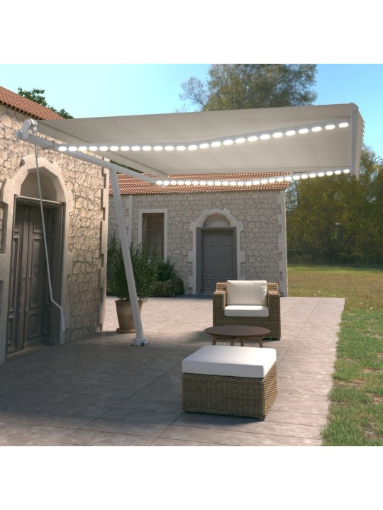 Izvelkama markīze ar led, 450x350 cm, manuāla, krēmkrāsas
