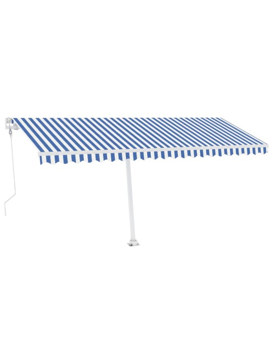 Markīze ar led un vēja sensoru, 500x350 cm, zila un balta