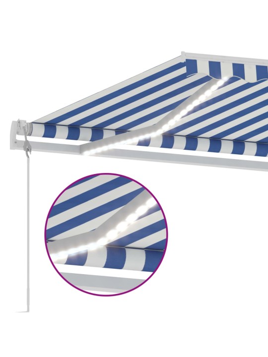 Markīze ar led un vēja sensoru, 500x350 cm, zila un balta