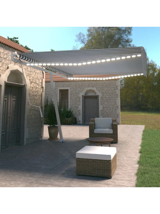 Markīze ar led un vēja sensoru, 500x350 cm, zila un balta