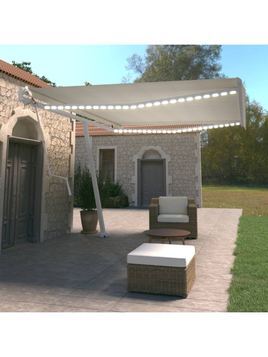 Markīze ar led un vēja sensoru, 500x350 cm, krēmkrāsas