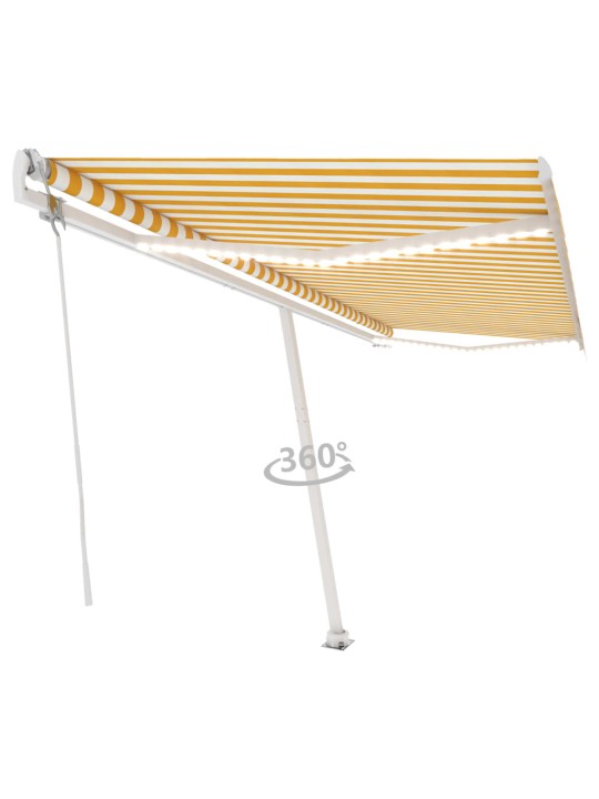 Markīze ar led un vēja sensoru, 500x350 cm, dzeltena/balta