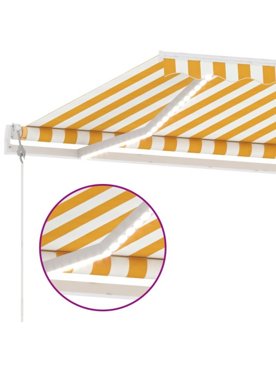 Markīze ar led un vēja sensoru, 500x350 cm, dzeltena/balta