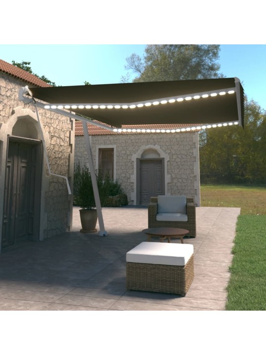 Izvelkama markīze ar led un vēja sensoru, pelēka, 500x350 cm