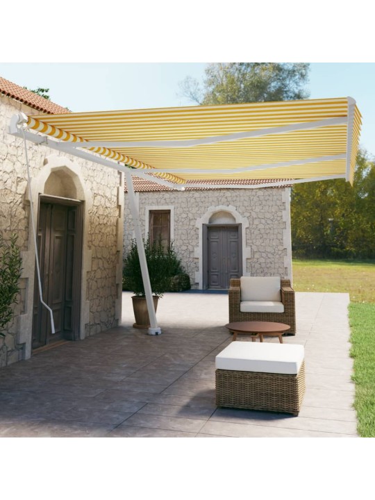 Izvelkama markīze ar kātu, 600x350 cm, manuāla, dzeltena/balta