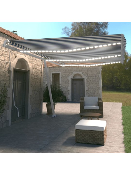 Izvelkama markīze ar led, 600x350 cm, manuāla, zila un balta