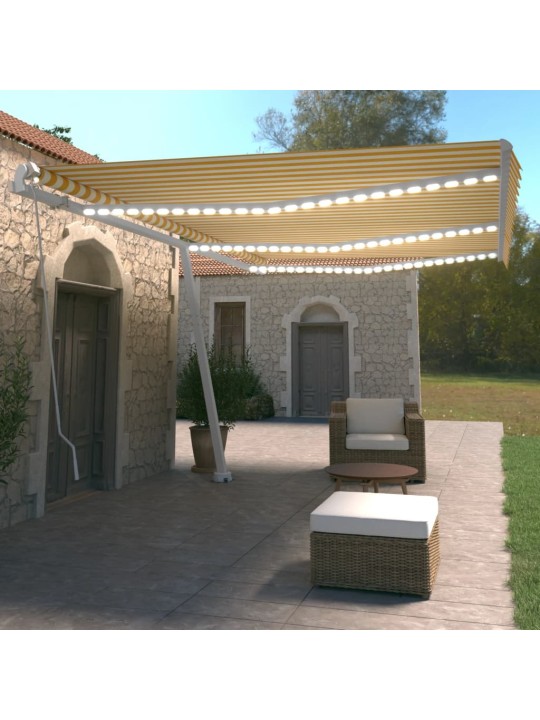 Izvelkama markīze ar led, 600x350 cm, manuāla, dzeltenbalta