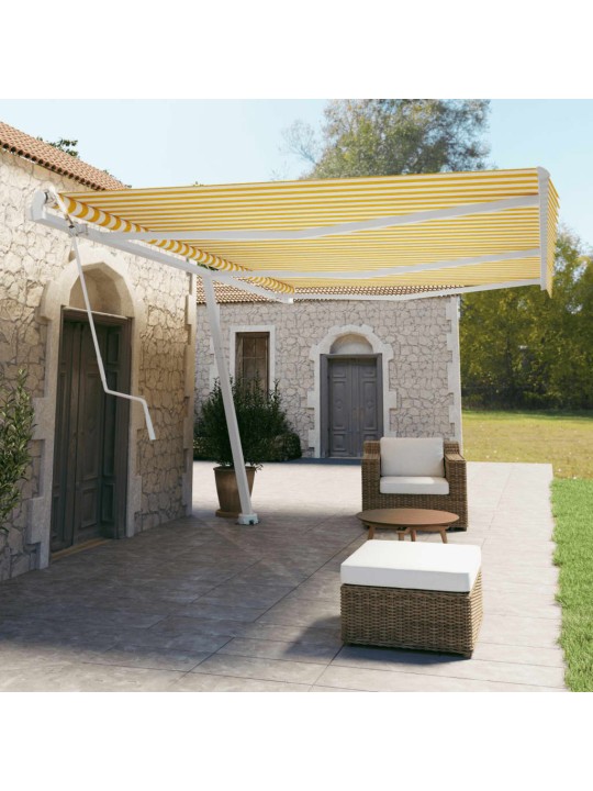 Markīze ar kātu, 600x350 cm, automātiska, dzeltena/balta